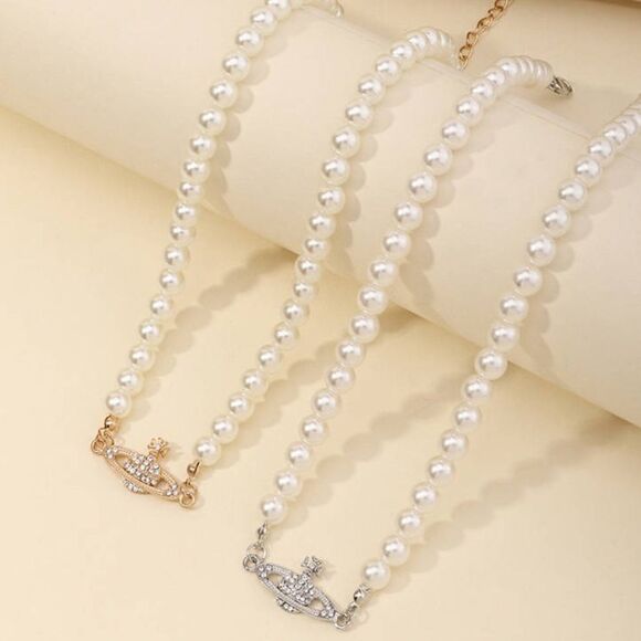 ⭐️Fashion Silver Pearl Rhinestone Designer Necklace - Picture 6 of 6